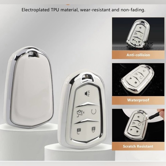 Key Fob Cover for Cadillac | White Silver | 5 Button Key Case Shell Protector. - Picture 3 of 6